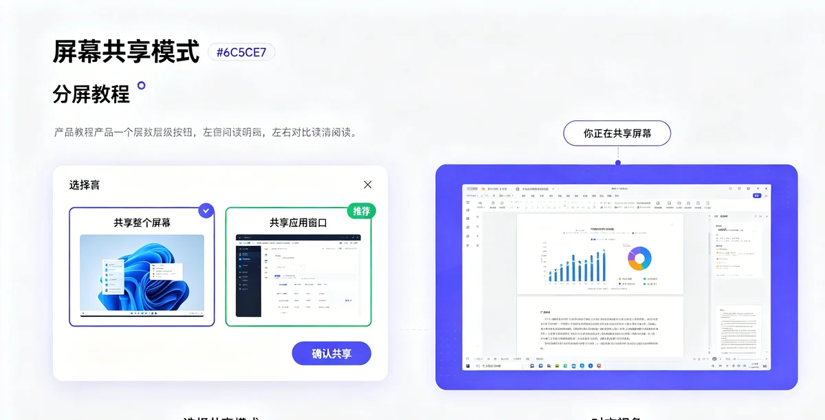 Letstalk屏幕共享模式选择与共享进行中界面